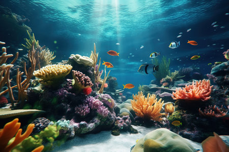 Beautiful underwater world with corals, plants and sea inhabitantsの素材