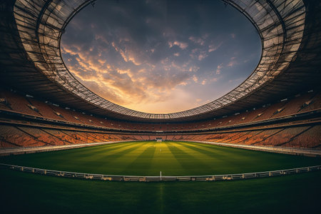 Empty football stadium with beautiful shape. Football arena. Sports conceptの素材