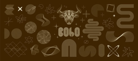 Geometric contours and shapes in boho style. Universal geometric shapes set. Vector graphic assets collectionのイラスト素材
