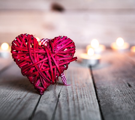 heart on a wooden background. Red, Valentine's Day, Day of the enamoredの写真素材