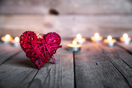 heart on a wooden background. Red, Valentine's Day, Day of the enamoredの写真素材