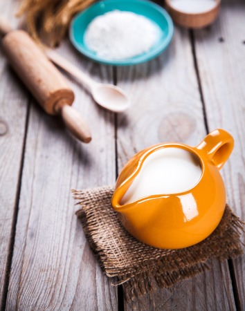 Baking ingredients on a wooden background. Food. cookingの写真素材