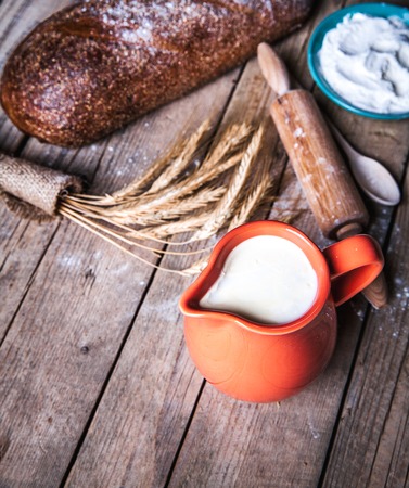 food. beautiful set for baking breadの写真素材