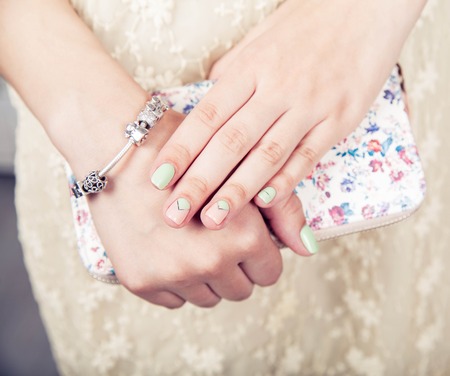 beautiful turquoise manicure. fashionの写真素材
