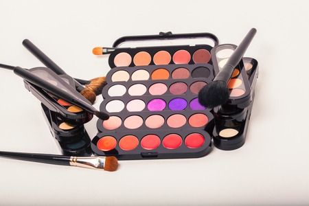 Makeup brushes and make-up eye shadowsの写真素材