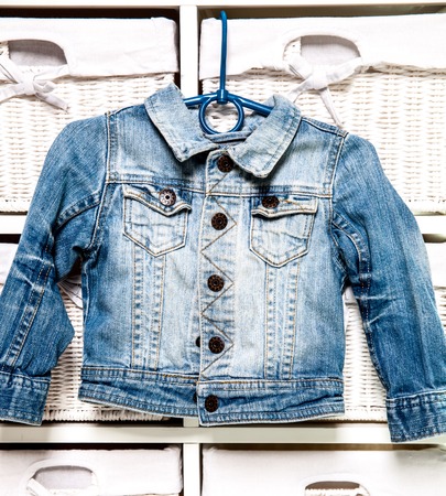 blue jeans jacket for women isolated on white backgroundの写真素材