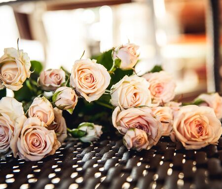 Beautiful bouquet of peach roses in vintage style. Valentine's Dayの写真素材