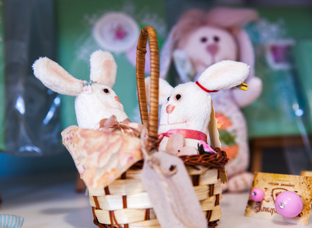 Easter decoration with rabbit and eggsの写真素材