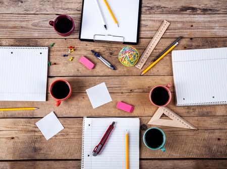 Team collaboration concept. Business planning with coffee and office suppliesの写真素材