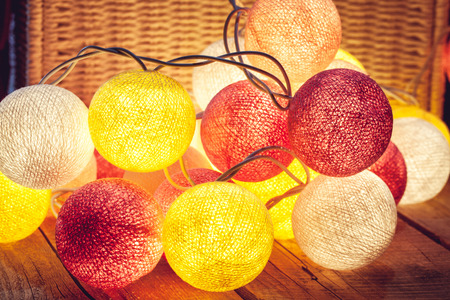 Cotton Christmas garland. Bright multi-colored decoration.の写真素材