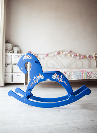 Beautiful wooden toy horse at home.の写真素材