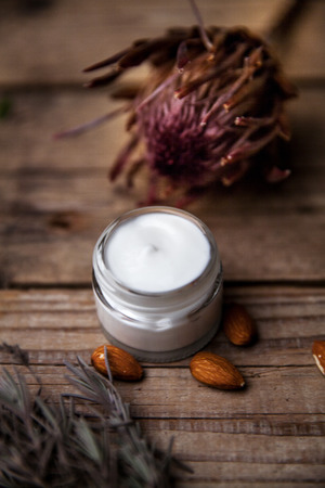 Organic creams, lotions for the face and body. Natural care for beauty health and youthful skin. Eco cosmetics.の写真素材