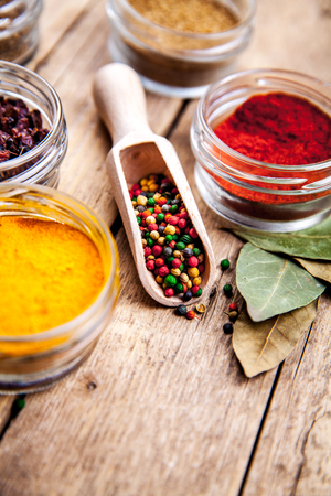 Spices on wooden background. Food, tasteの写真素材