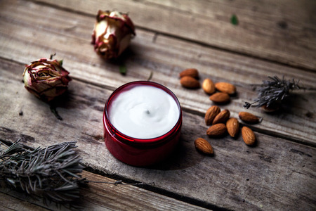 Organic creams, lotions for the face and body. Natural care for beauty health and youthful skin. Eco cosmetics.の写真素材