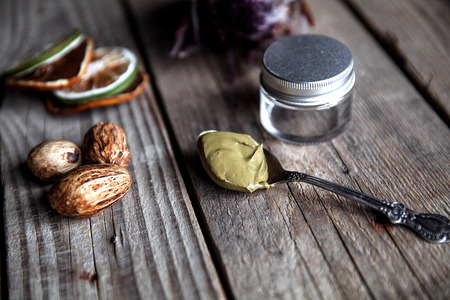 A refreshing mask of green and white clay. Beauty treatments, rejuvenation and care. Organic and...
