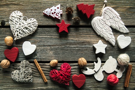 Christmas decoration set on the wooden background