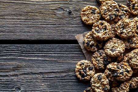 cookies with chocolate on a wooden background. pastries, sweets, snack, foodの写真素材