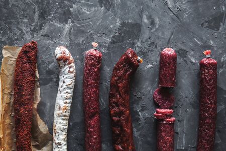 Delicious pieces of smoked sausageの写真素材
