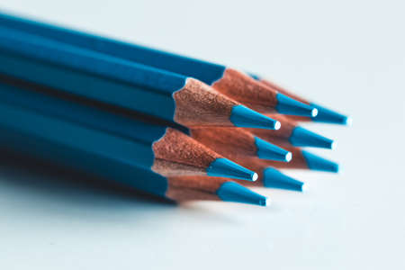 Blue pencils on a white background. Office, drawing.の写真素材