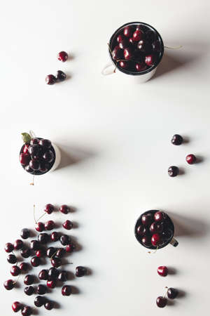 Colourful bright pattern with ripe cherry and leaf. Top view.の写真素材