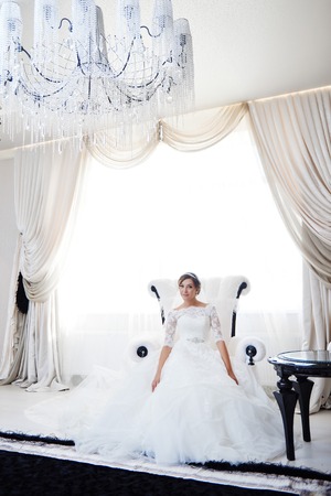 Young attractive bride. Portrait of beautiful bride. Wedding dressの写真素材