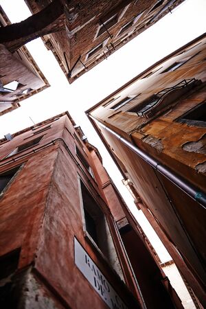 View of two narrow streets in Venice, Italyの写真素材