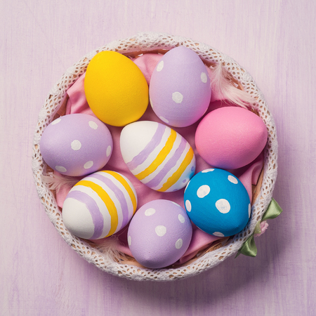 Colorful Easter eggs. Top viewの写真素材