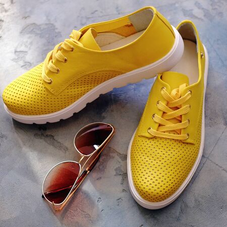Spring-summer womens shoes and glasses no nameの写真素材