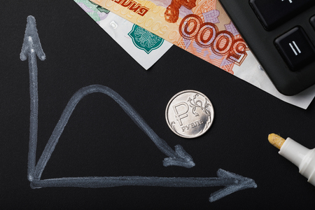 Fall of the Russian ruble in the foreign exchange marketの写真素材