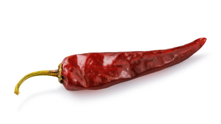 One dried red pepper isolated on white backgroundの写真素材