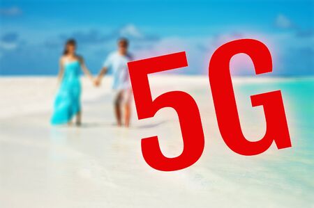 The concept on the possible negative impact of the fifth generation of â5Gâ mobile networks on people in the future. Wireless technology, benefit or harmの写真素材