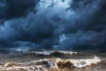 Thunderclouds and storm at sea. Nature backgroundの写真素材