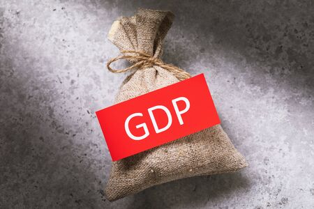Tag with text on the bag, top view. GDP conceptの写真素材