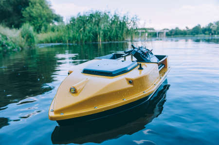Boat for bait fish in the lakeの写真素材