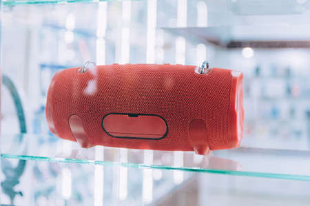 Music speaker on a showcase in a supermarketの写真素材