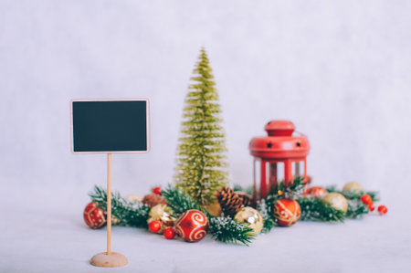 Mock up nameplate on the background of the Christmas compositionの写真素材