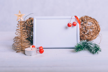 Mockup frame on the background of the Christmas compositionの写真素材