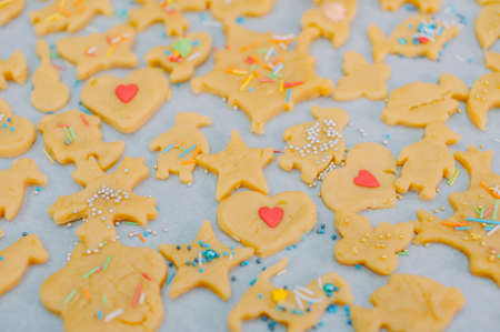Homemade cookies with molds on the tableの写真素材