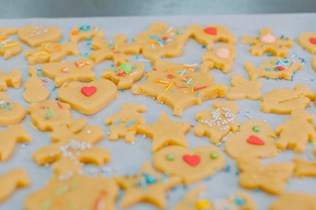 Homemade cookies with molds on the tableの写真素材