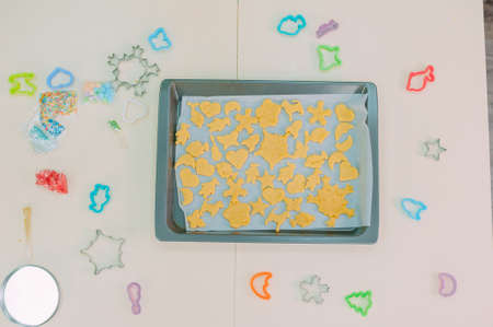 Homemade cookies with molds on the tableの写真素材