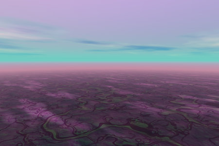 3d abstract landscape purple ground cyan horizonの写真素材