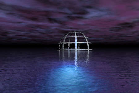 abstract cell in the form of a sphere in glowing waterの写真素材