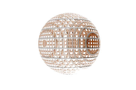 abstract figure sphere light brown grid 3d rendering white backgroundの写真素材