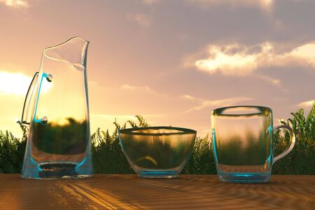 scene glass-ware  on background of the grass