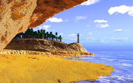 scene of the beach and lighthouseの写真素材