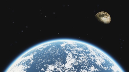 scene earth and moon Executed in 3Dの写真素材