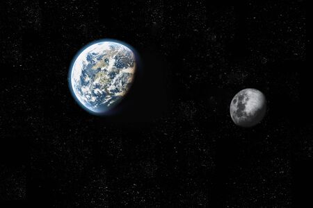 scene earth and moon Executed in 3Dの写真素材
