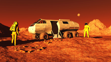 The image of the astronaut and mars rover 3D illustrationの写真素材