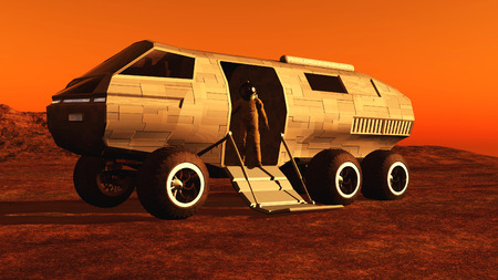 The image of the astronaut and mars rover 3D illustrationの写真素材