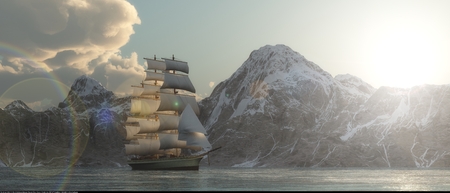 The sailing ship 3D illustrationの写真素材